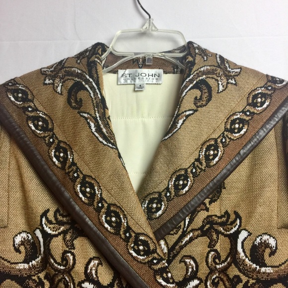 🌟ST JOHN COLLECTION JACKET BROWN LEATHER TRIM 4 - Picture 3 of 8